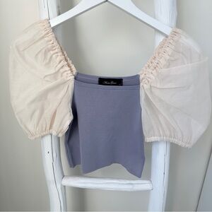 Anna Grace Cropped Lavender Sweater with Puff Sleeve Top Size Small
